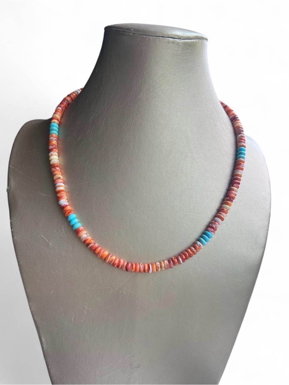 Orange Spiny Shell Turquoise Necklace 19”